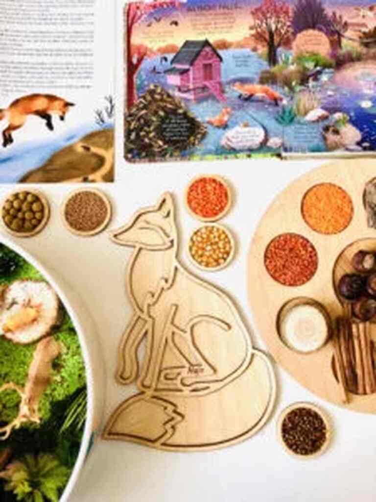 Drewniana zabawka Montessori lis – wysypywanka sensoryczna dla dzieci