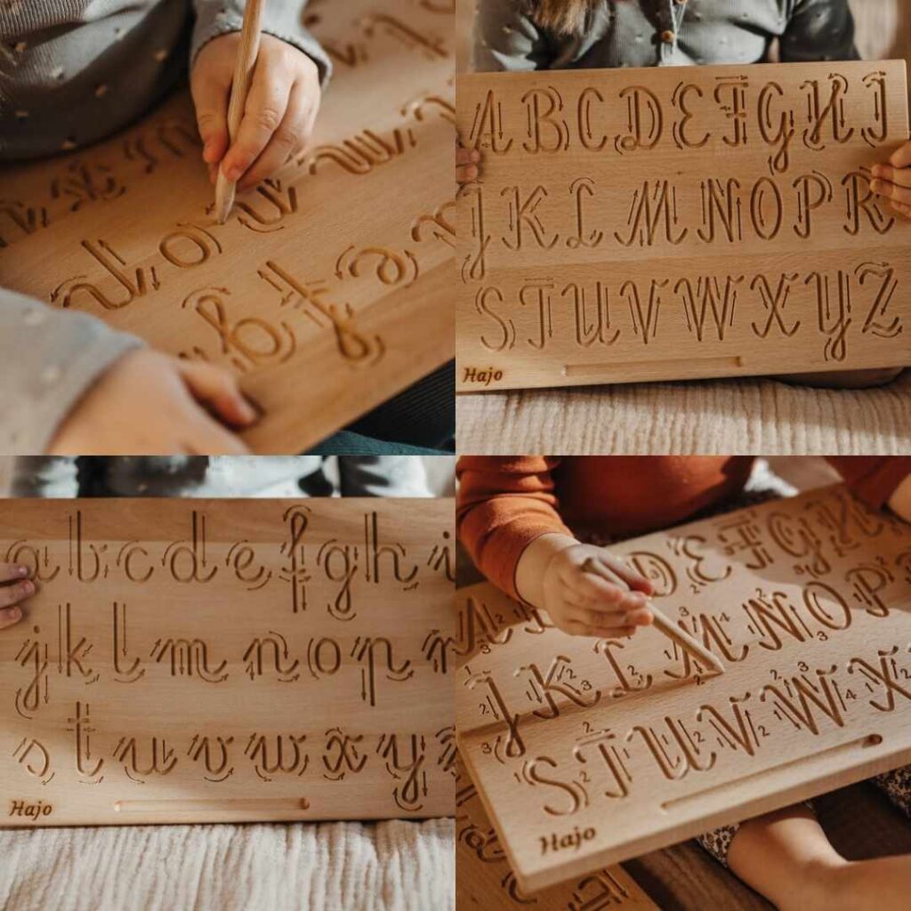 zestaw drewnianych alfabetów pisanych Hajo Kids